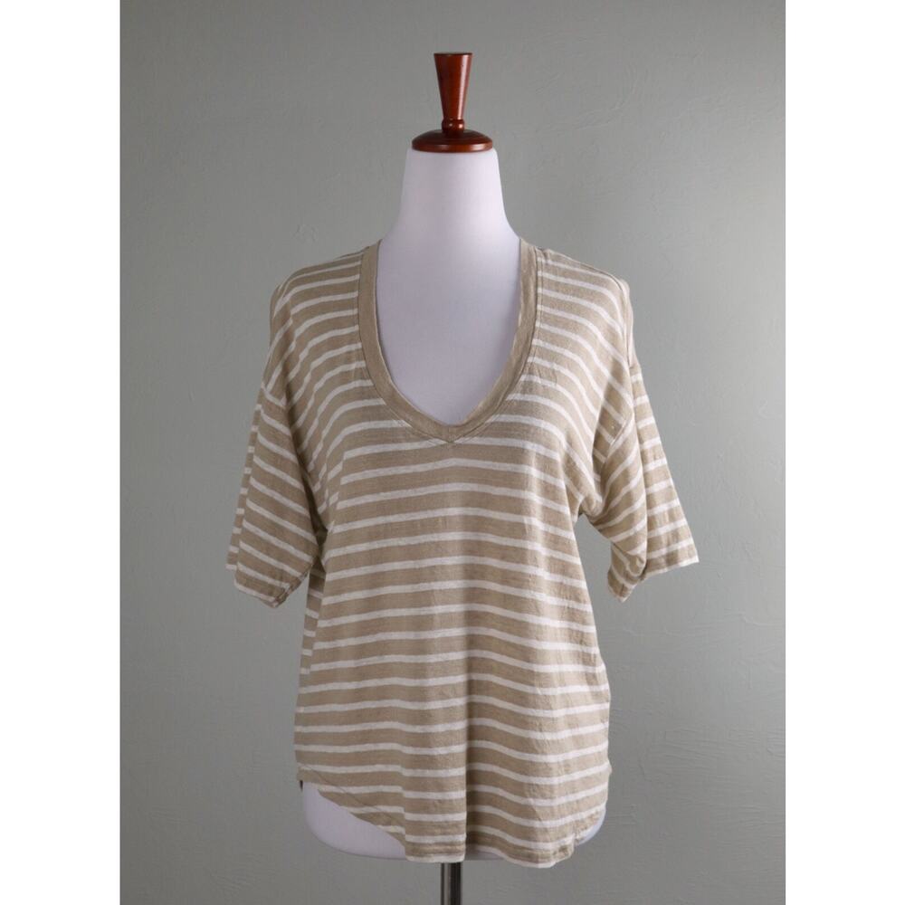 Faherty Oceanside Linen V-Neck Striped Tee Small